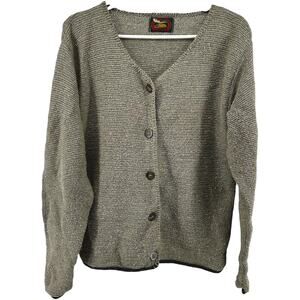 Vintage ALPS Cardigan Button Down Cotton Sweater USA V-Neck Knit Beige Large